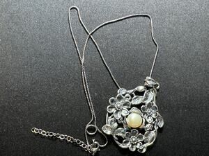 925 Silver Israel Pearl Flower Pendant Necklace 17in